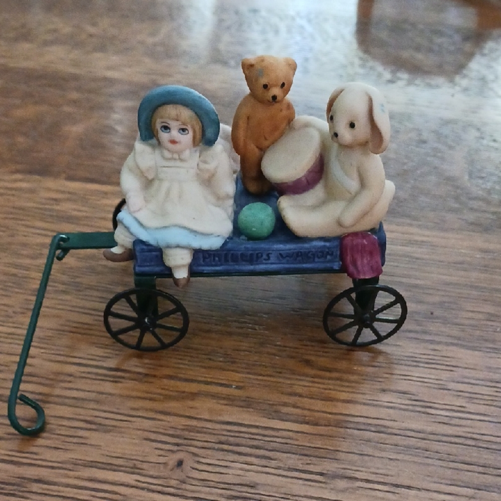 Miniature Wagon Collectible Filled With Antique Toys Tiered Tray Decor